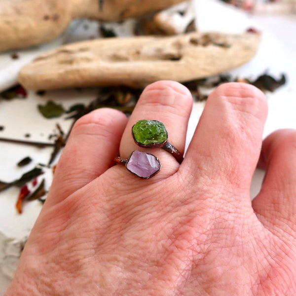 Copper Peridot Amethyst Twist Ring – Renewed Spirit | By Blackbird & Sage