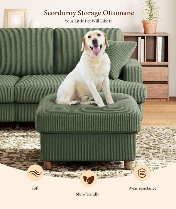 Emerald Corduroy Storage Ottoman 25 Inch Cushioned