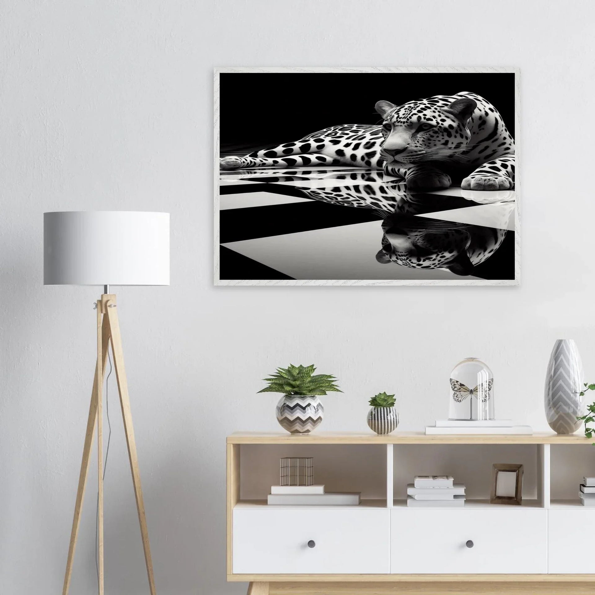Leopard Black and White Mounted Framed Poster – Premium Oak or Ash Frame