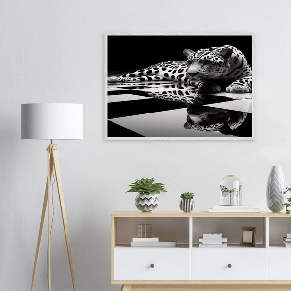 Leopard Black and White Mounted Framed Poster – Premium Oak or Ash Frame