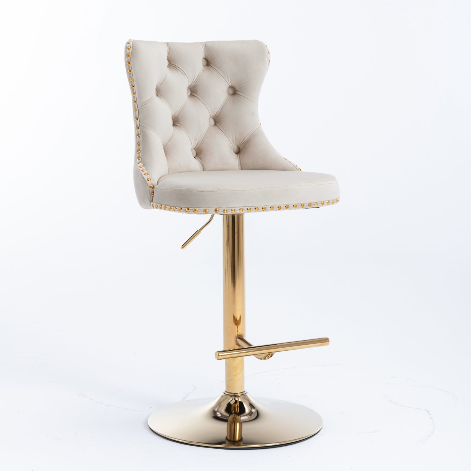 Golden Swivel Velvet Adjustable Barstools with Backs Upholstered Tufted for Home Pub