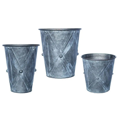 Set Of 3 Antiqued Round Drum Planters