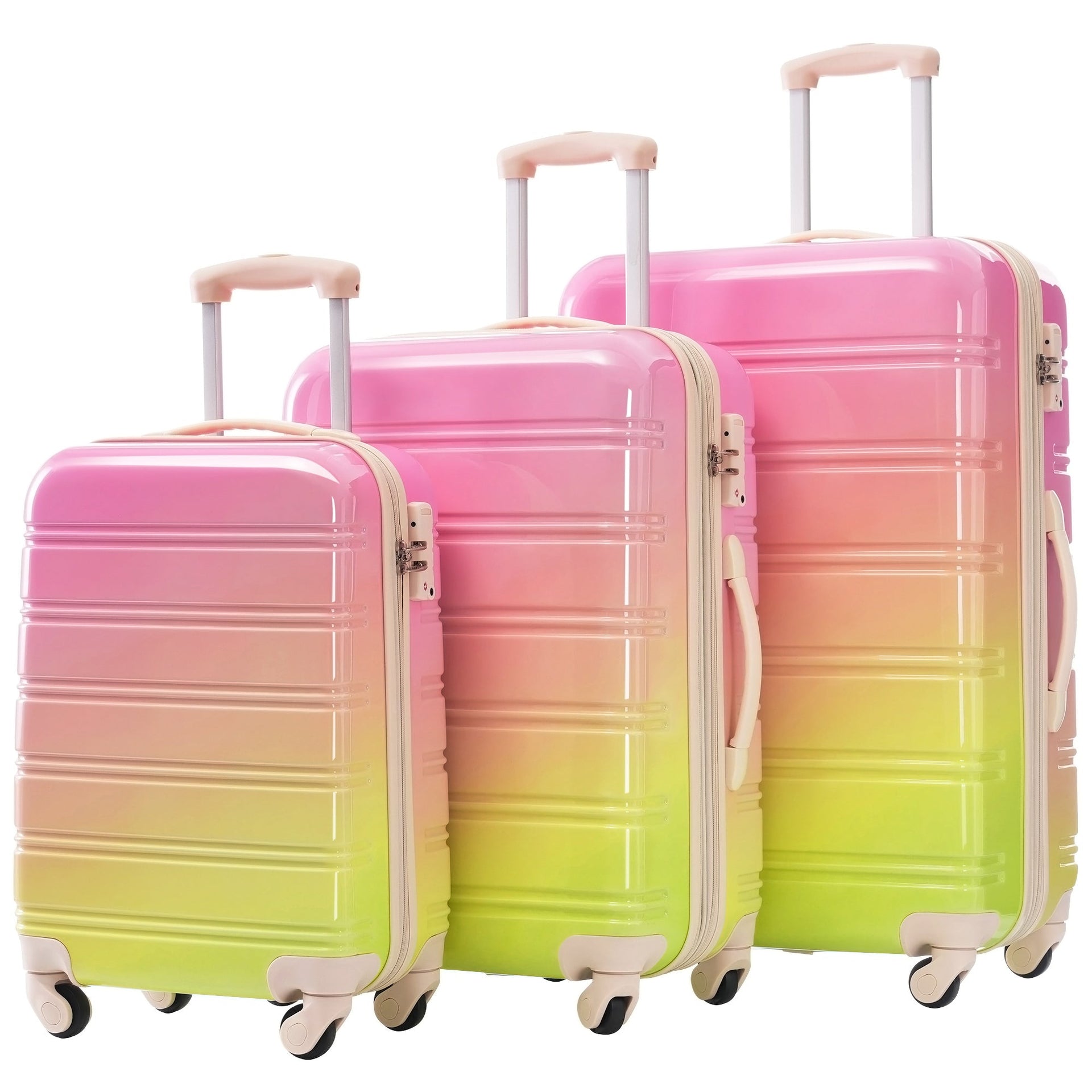 Hardshell Luggage Sets 3 Piece Gradient Color Expandable Suitcase with Spinner Wheels and TSA Lock Lightweight 20' 24' 28' Available,Pink+Green