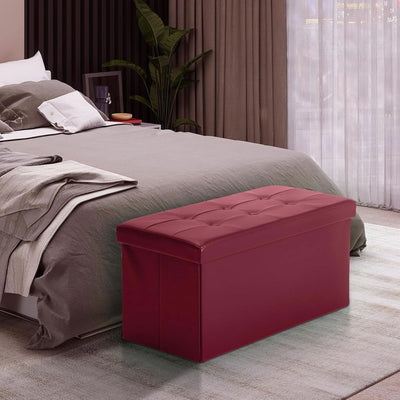 Ottoman Storage Bench 30x15x15 Inches Burgundy Leather