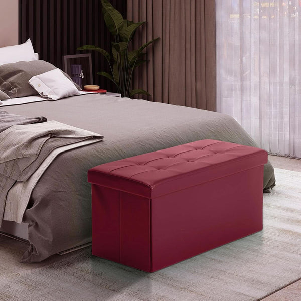 Ottoman Storage Bench 30x15x15 Inches Burgundy Leather