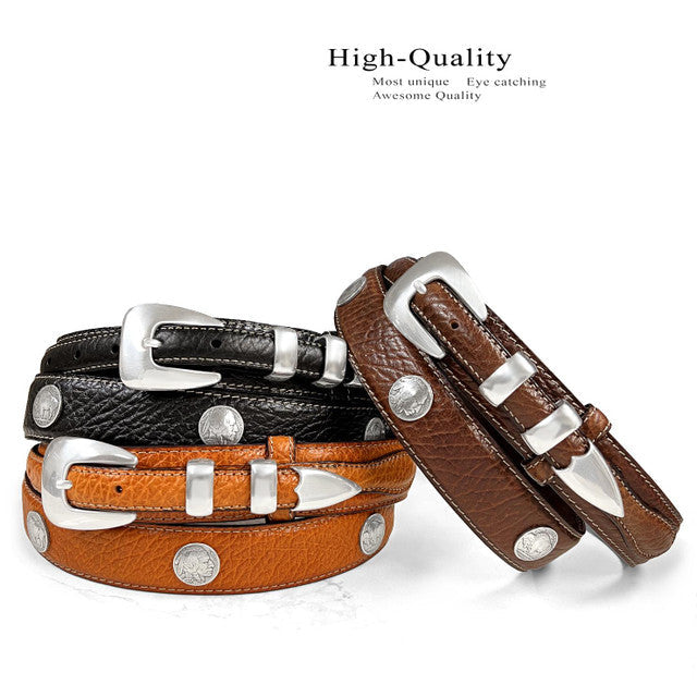 Buffalo Indian Head Coin Conchos Western Leather Ranger Belt