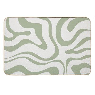 Modern Liquid Swirl Abstract Pattern in Sage Green Tones Bath Mat