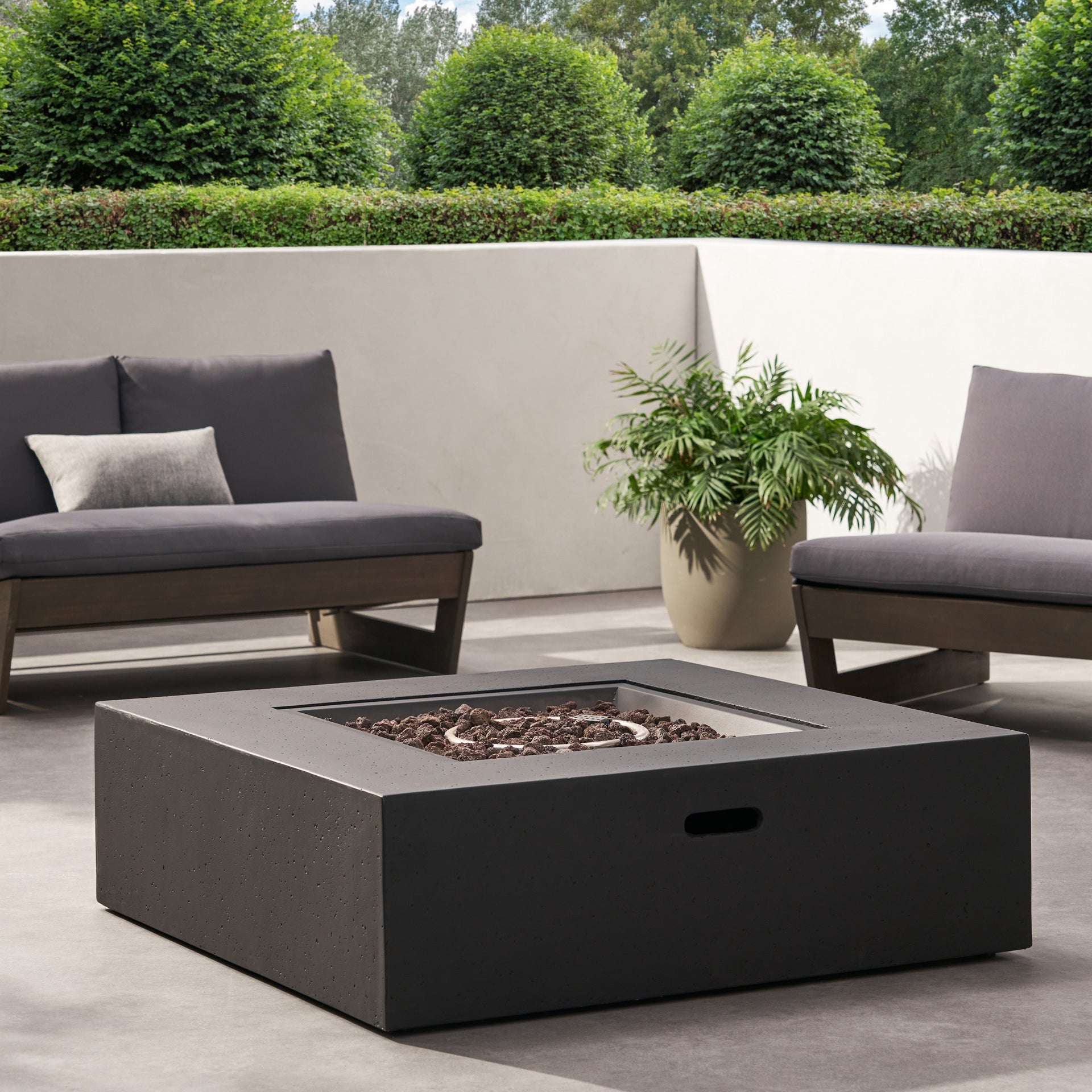 Modern 50,000 BTU Square MgO Fire Table with Propane Tank in Dark Grey