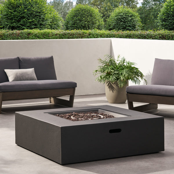 Modern 50,000 BTU Square MgO Fire Table with Propane Tank in Dark Grey