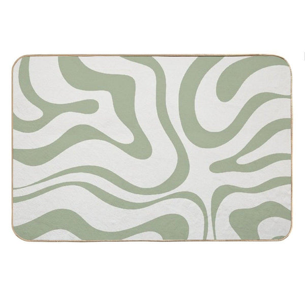 Modern Liquid Swirl Abstract Pattern in Sage Green Tones Bath Mat