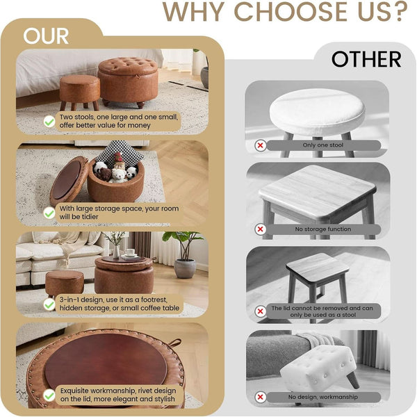 Twenty FourInch Round PU Leatherette Storage Ottoman