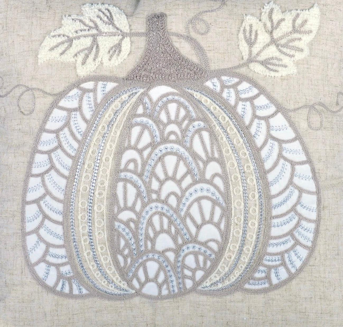 Lace Embroidered Pumpkin Throw Pillow – Neutral Fall Accent Cushion Set of 2