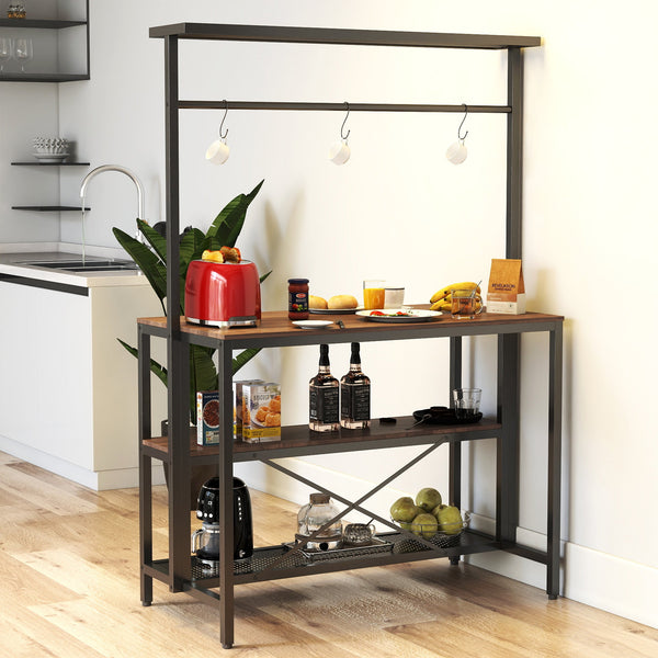 kitchen Island, Bakers Rack, Island Table for Kitchen,3 Tier Microwave Stand Oven Shelf with Storage, Storage Shelf for Kitchen Dining Room Living Room,3 Hooks