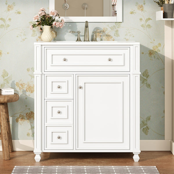 Bathroom Vanity with Ceramic Sink Basin, Cabinet with Soft-Close Doors and Organizer