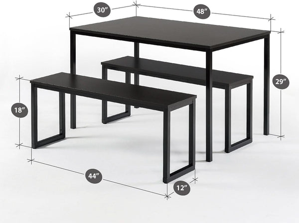 Espresso Textured Metal Frame Dining Table Benches