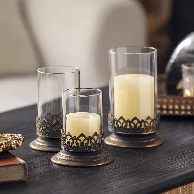 Glass & Metal Candle Holder Set of 3 VagabondVintage