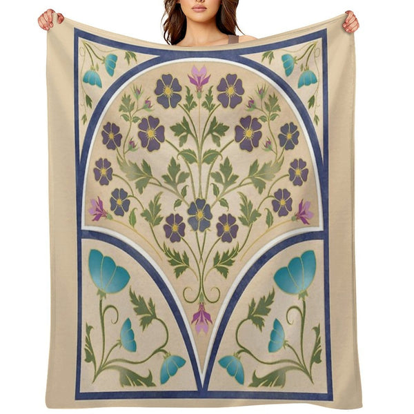 Art Nouveau Morning Glory Garden Plush Throw Blanket