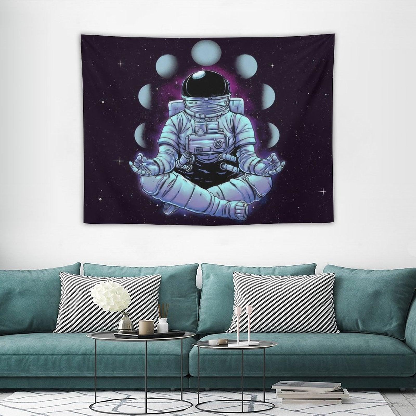 Astronaut Meditation Moon Phases Tapestry