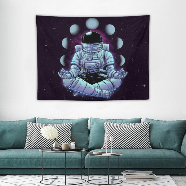 Astronaut Meditation Moon Phases Tapestry
