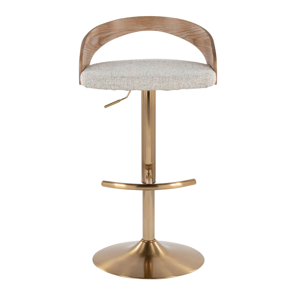 Modern White Upholstered Adjustable Bar Stools with Gold Base – 360° Swivel, Set of 3