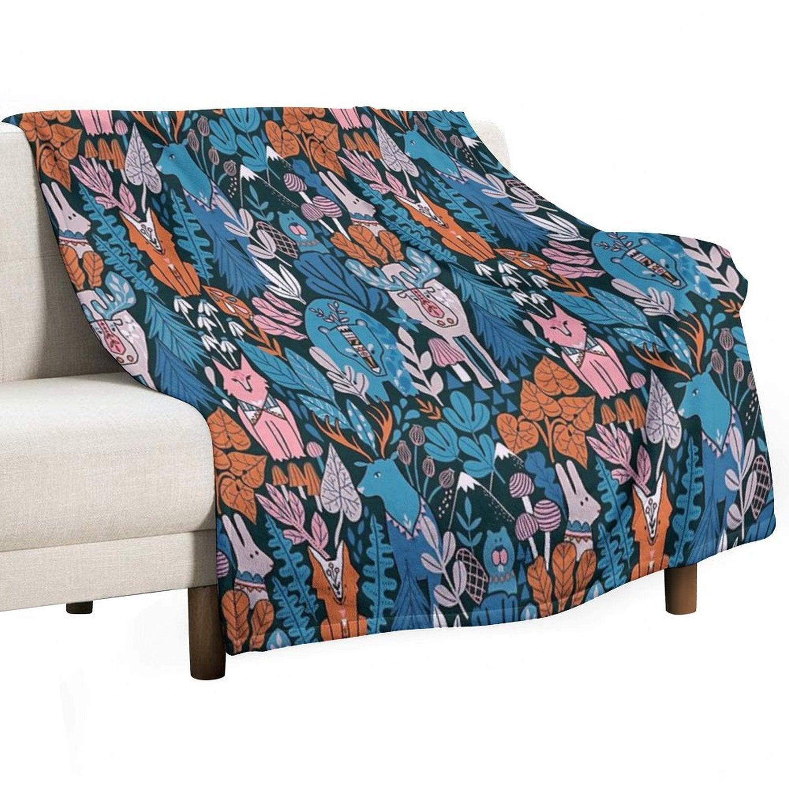Animals of Canada. Forest, Plants, Mountains, Mushrooms Throw Blanket