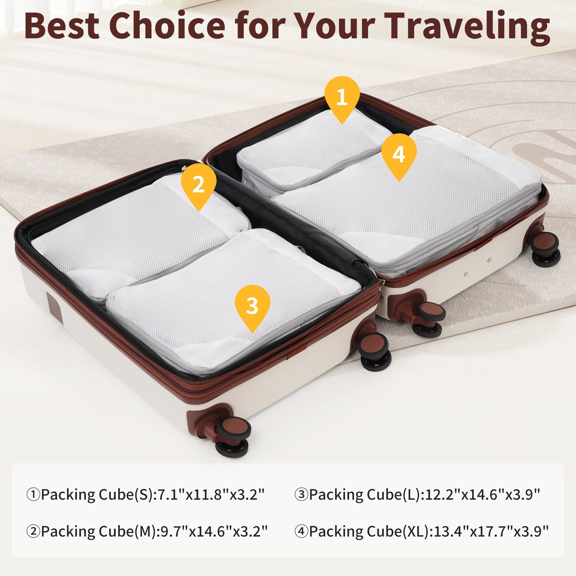 4 Piece Luggage Set with Compression Packing Cubes for Suitcase Expanable Spinner Wheels Lightweight Suitcase with TSA Lock 16 IN+20IN+24IN+28IN