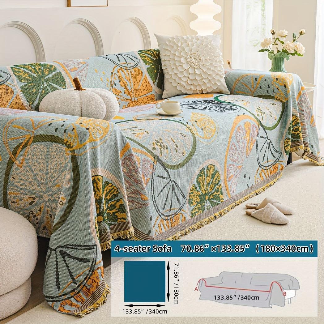 Boho Chic Double-sided Chenille Sofa Cover with Tassels - All-Season