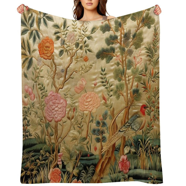 Silk Floral Birds Carpet Throw Blanket BionZax