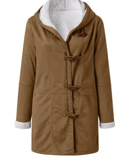 Full Size Pocketed Long Sleeve Hooded Toggle Jacket – Stylish & Functional Outerwear for Women