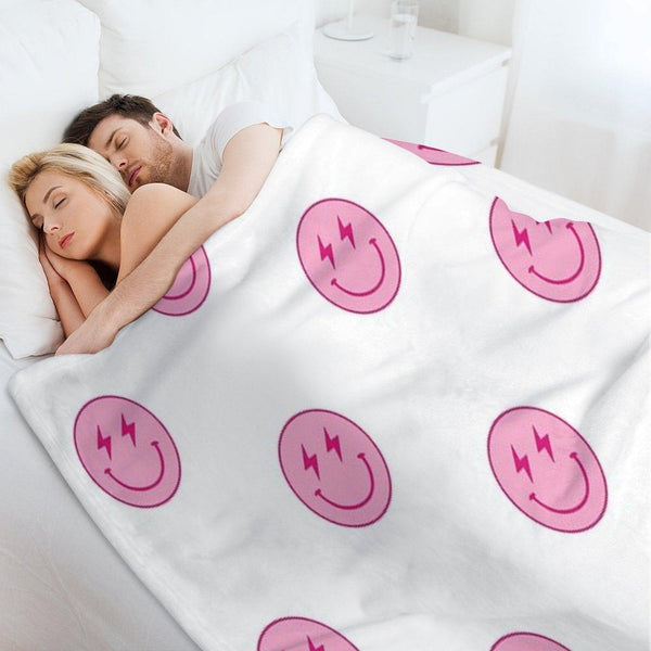 Hot Pink Lighting Bolt Smiley Face Throw Blanket