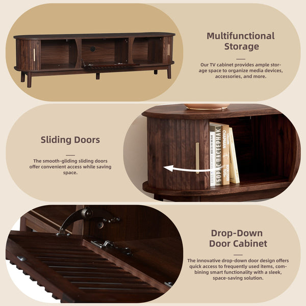 Modern Farmhouse TV Stand for 75' TVs, Wood Entertainment Center with Storage Cabinet, TV Console Table for Living Room, Bedroom