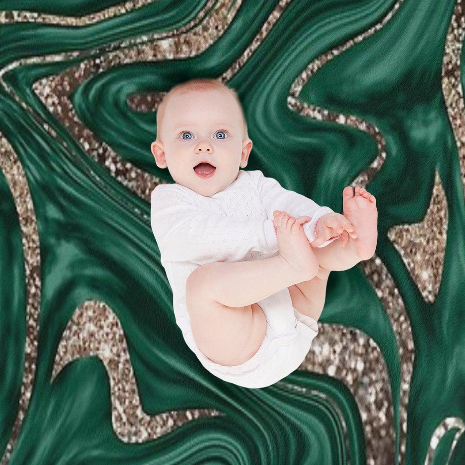 Emerald Green Black Gold Glam Marble #1 (Photo of Glitter Only - Not Reflective) Throw Blanket