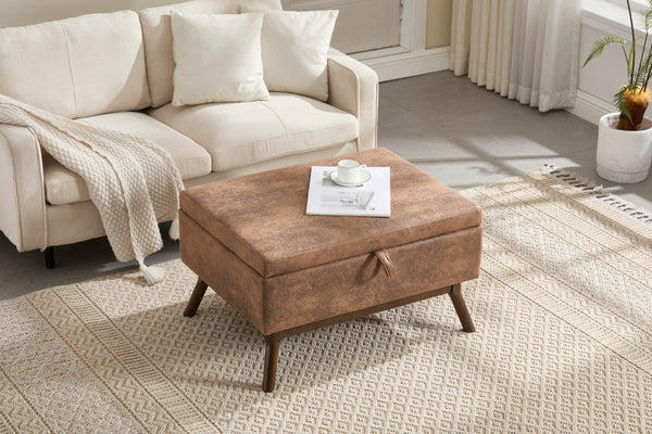 Mid-century modern square coffee table storage bench, assembled, suitable for living room, entryway and family room, used as a coffee table, stirrups, shoe bench