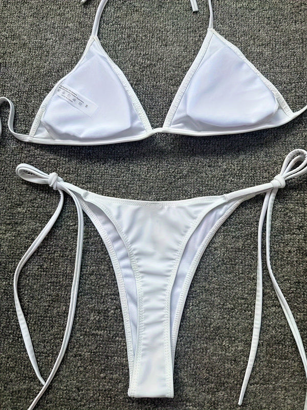 Bikini Leopard Print 2 Piece Swimsuit for Women – High Cut Lace-Up Backless Flattering Bikini Set with Halter Spaghetti Strap – Stretchy Sexy and Stylish Swimwear for Pool Beach and Summer Vacation