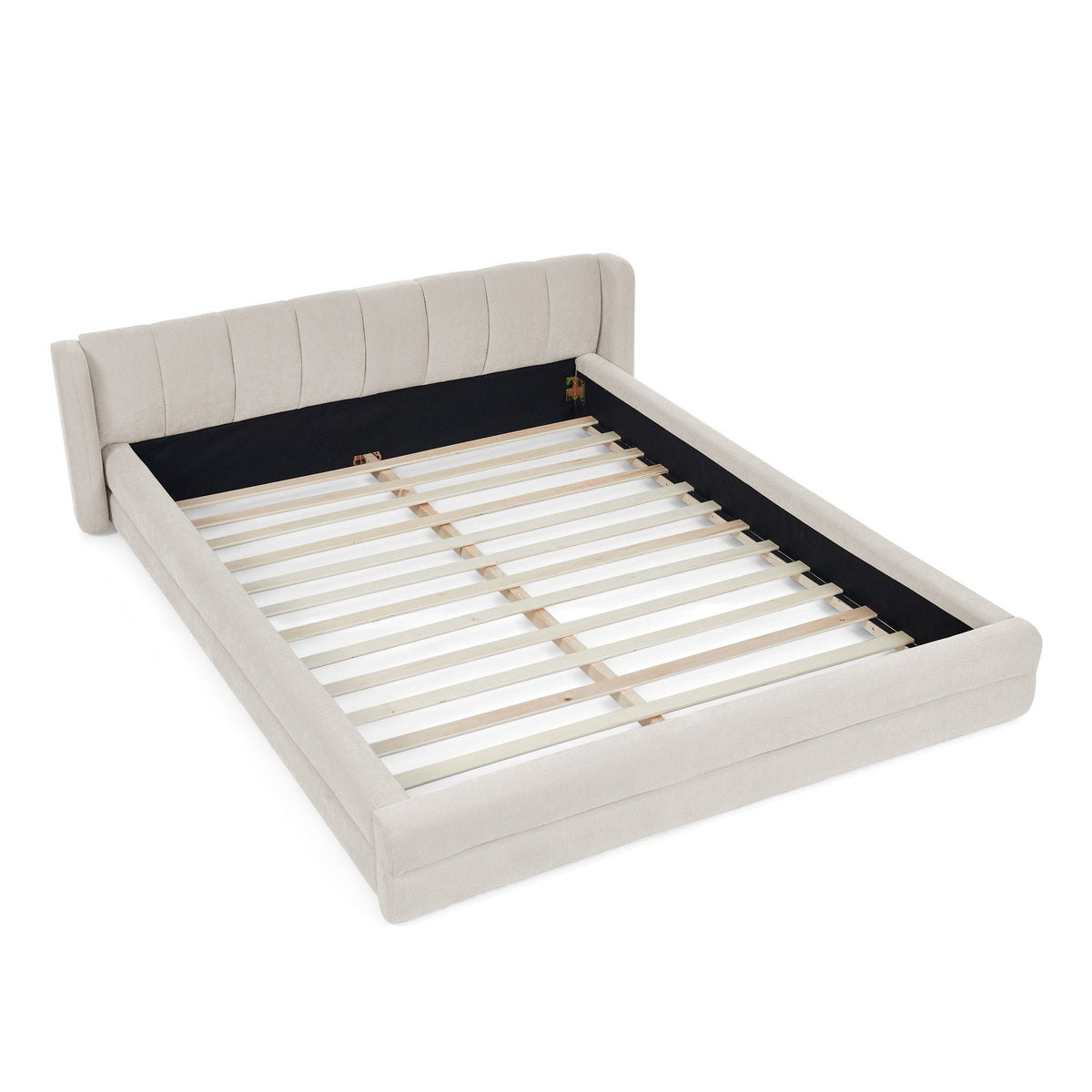 Queen Size Upholstered Bed Frame with Headboard - Beige