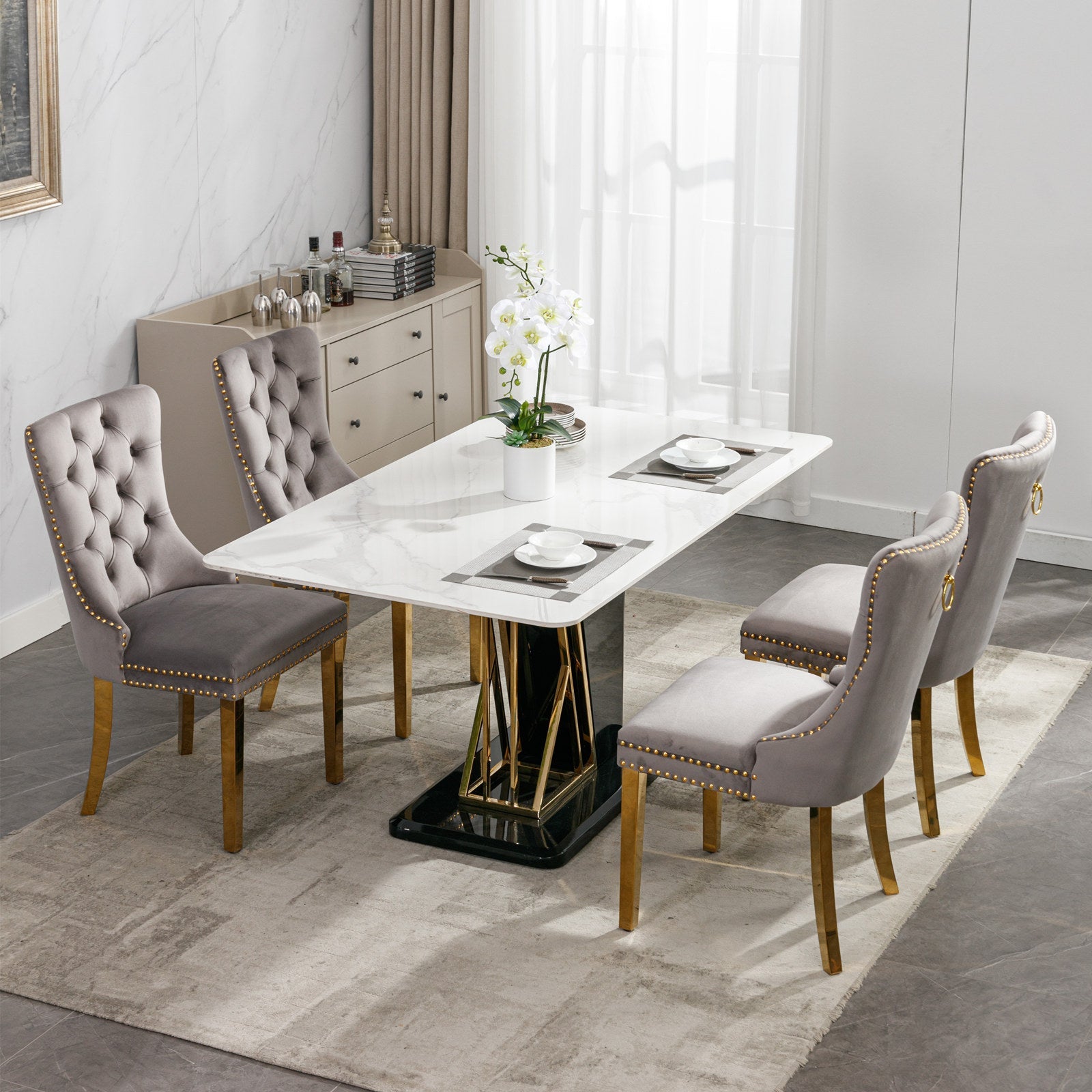 Nikki Collection Modern Tufted Solid Wood Velvet Upholstered Dining Chair with Gold Legs