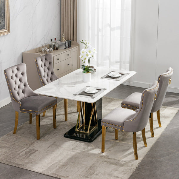 Nikki Collection Modern Tufted Solid Wood Velvet Upholstered Dining Chair with Gold Legs