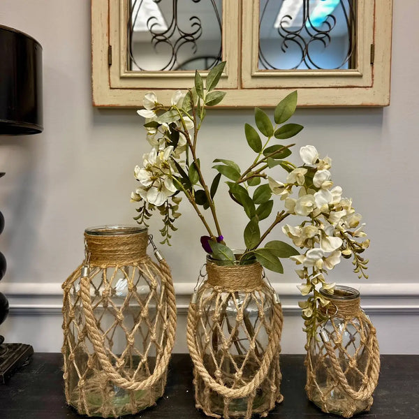 Vintage Hand-woven Mesh Pocket Hanging Glass Vase