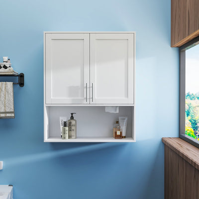 Bathroom Mirror Cabinet - Two Door Wall Cabinet Bathroom Vanity Mirror Cabinet with Facial Tissues Slot and Multifunctional Storage Area