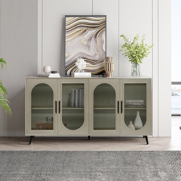 Wood TV Stand with Storage Cabinet & Adjustable Shelves