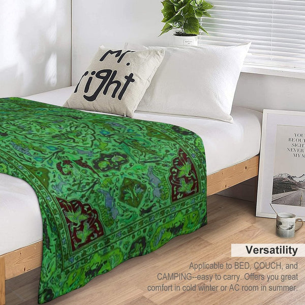 Carpet Pattern in Green And Blue Multi-functional Throw Blanket