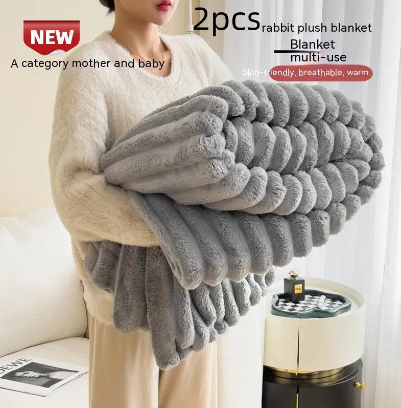 Soft Wind Bubble Velvet Blanket Warm Solid Rabbit Fur Blankets Double-sided Thickening Cover Throw Warm Fur Blanket