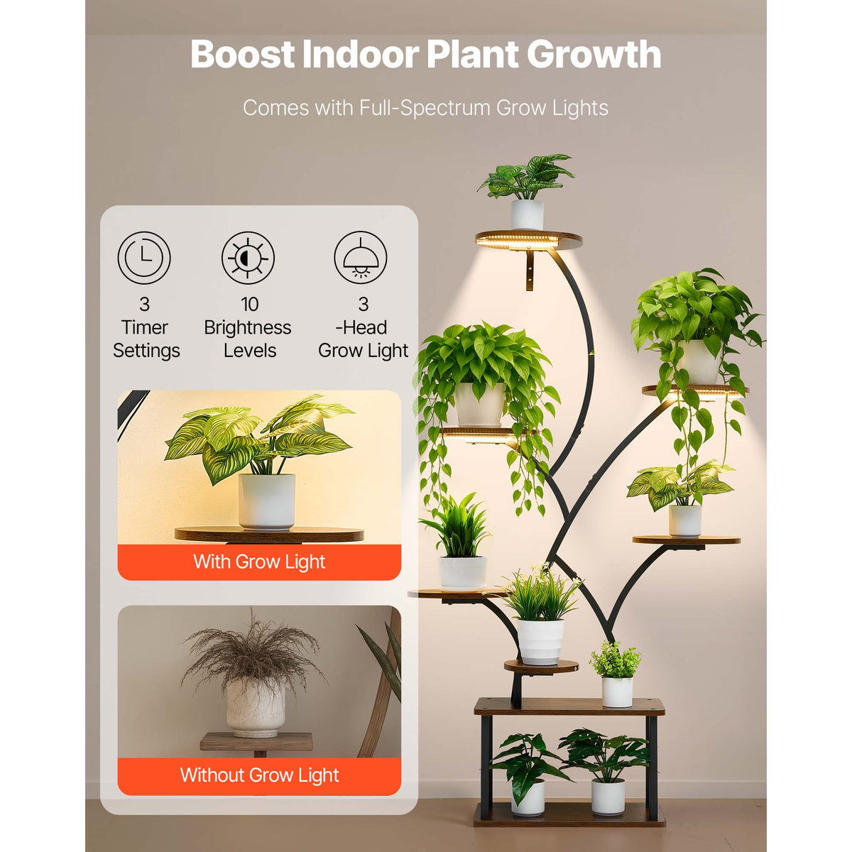 Indoor Plant Stand with Grow Lights