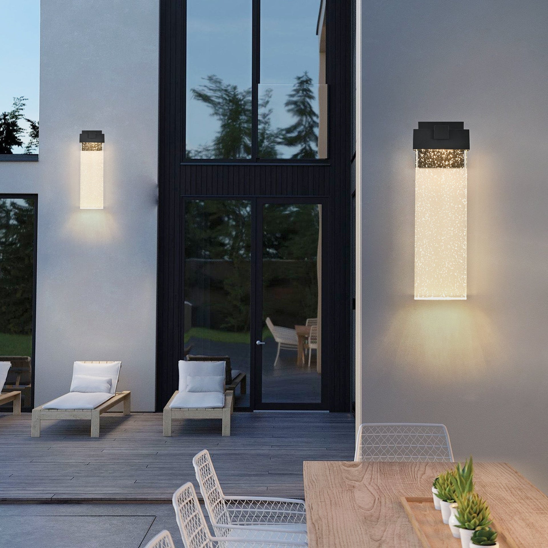 1-pack Modern Outdoor Wall Light Fixture, Weatherproof LED Wall Sconce with Bubble Crystal, Black Finish, Up and Down Lighting for Porch, Patio, and Garden