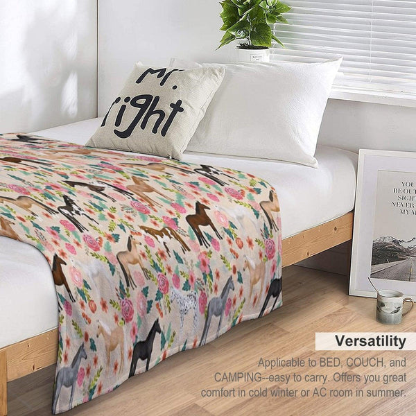 Horses Floral Horse Breeds Farm Animal Pets Throw Blanket