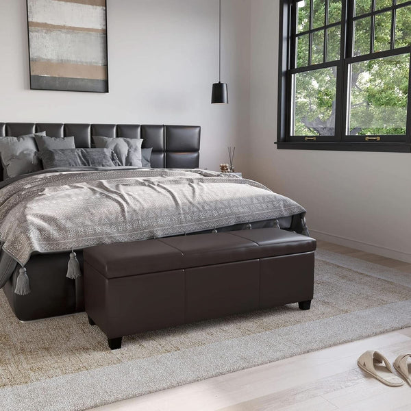 47 Inch DarkBrown Leatherette Storage Ottoman Bench
