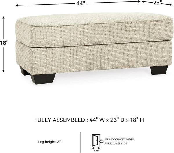 Beige Chenille Upholstered Ottoman With Cushioned Comfort