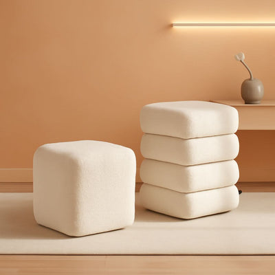 Two-Piece Nesting Sherpa Storage Ottomans White Lid
