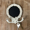PEWTER WALL HOOK IN ANTIQUE WHITE FINISH