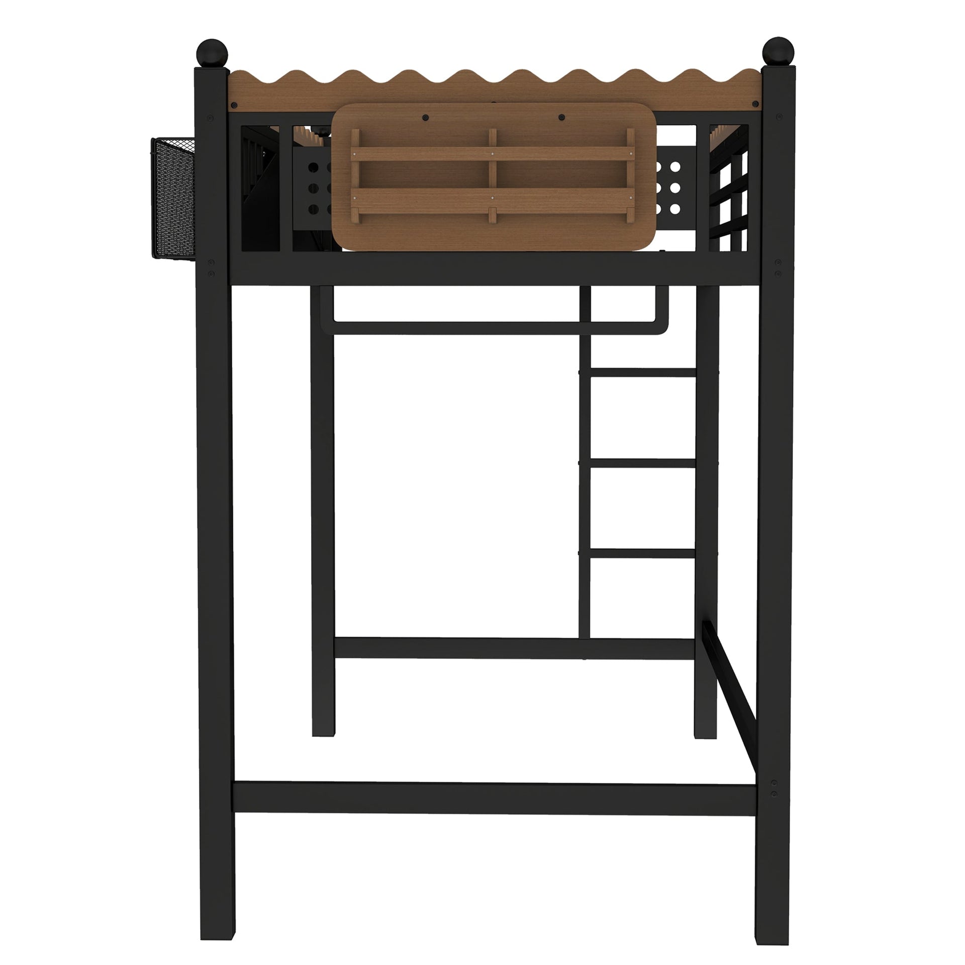 Twin XL Size Loft Bed with Ladders, Storage Shelves, and Bookshelf